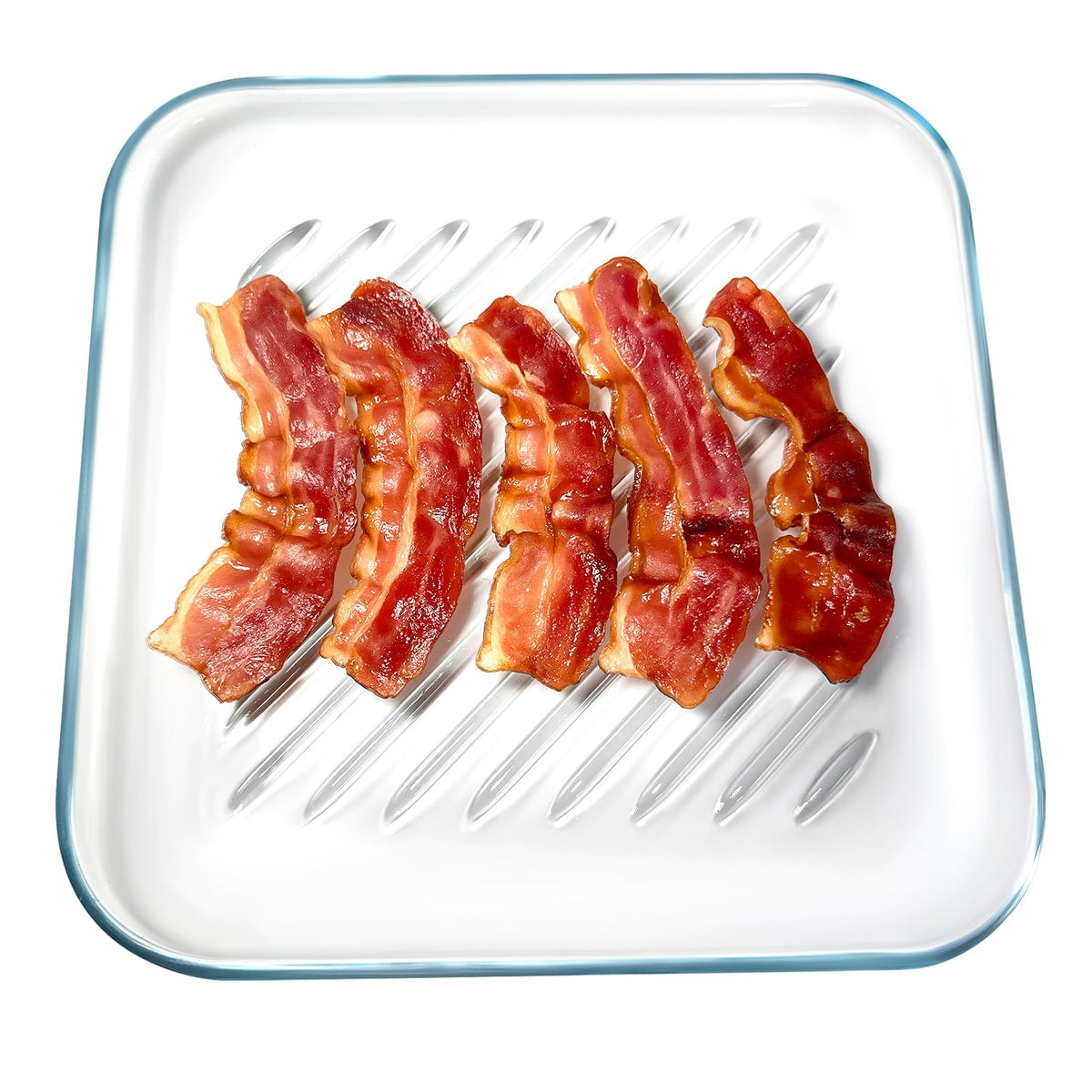 HoPliGhe bandeja tocino microondas cuadrada para cocción rápida y crujiente.