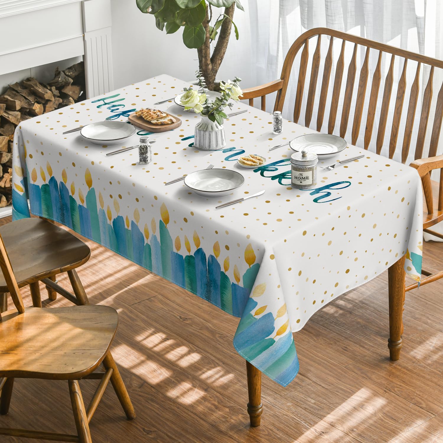Mantel Horaldaily Janucá con diseño vibrante para decoración de la mesa.