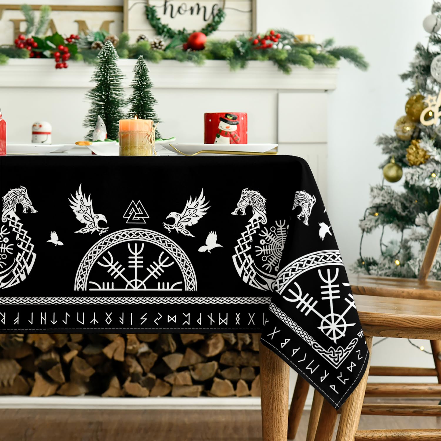 mantel horaldaily con-arbol-vida-vikingo; resistente y lavable para uso diario