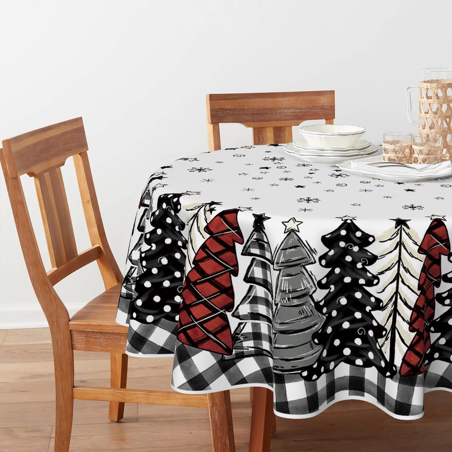 Horaldaily mantel arboles navidad cuadros negro, aporte estilo festivo.