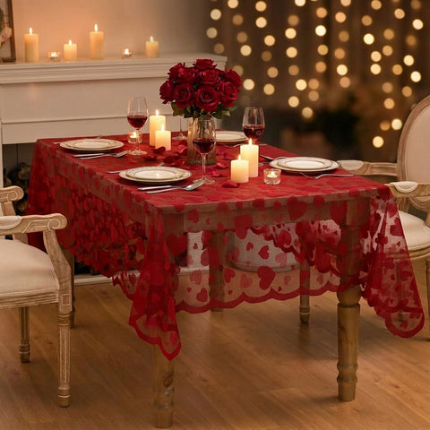 Mantel Horaldaily con corazon de encaje, 60x84, ideal para cenas romanticas.