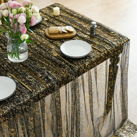 Mantel Horaldaily de gasa negro dorado 60x84, ideal para bodas