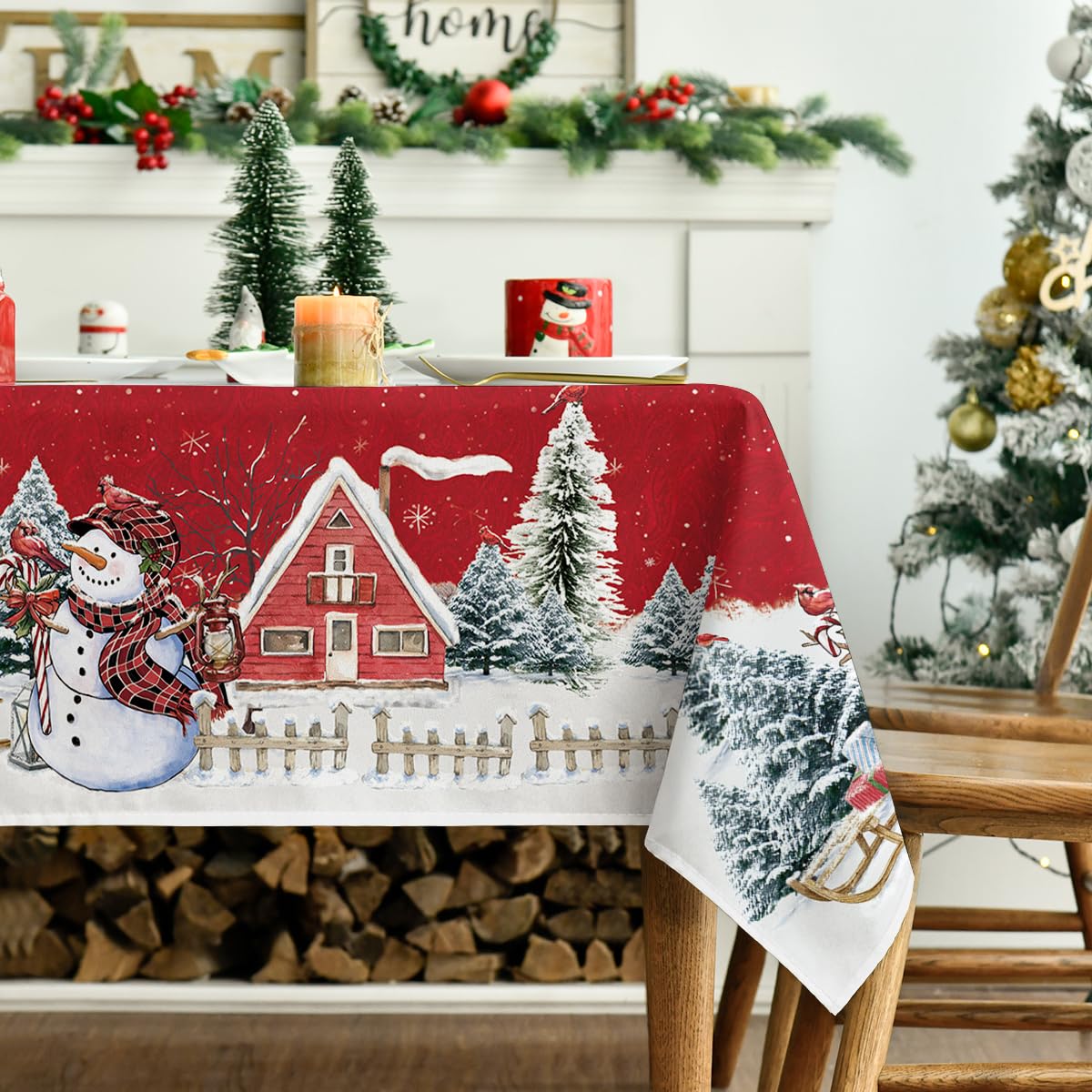 Mantel Horaldaily invierno con diseño vibrante para comedor.