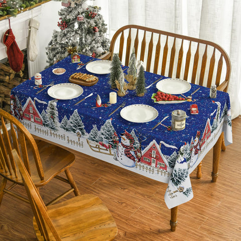 Horaldaily mantel-navidad-azul-disenos-festivos: añade encanto decorativo para reuniones familiares.