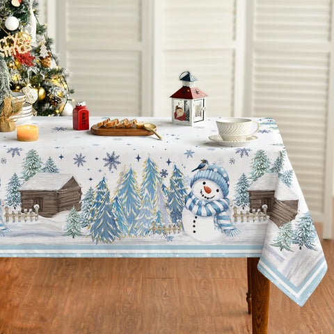 Horaldaily mantel navidad azul con muñecos de nieve, ideal para cenas festivas.
