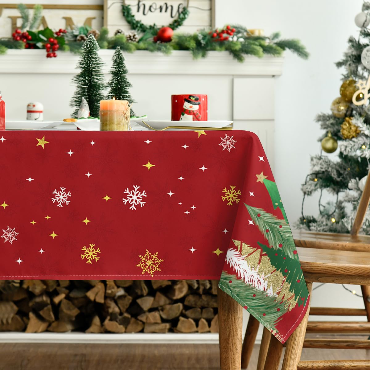 Horaldaily mantel Navidad con detalles dorados para decorar