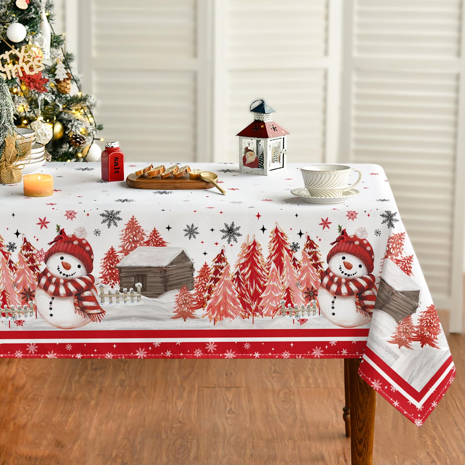 Horaldaily mantel navideño con muneco de nieve rojo para cenas festivas