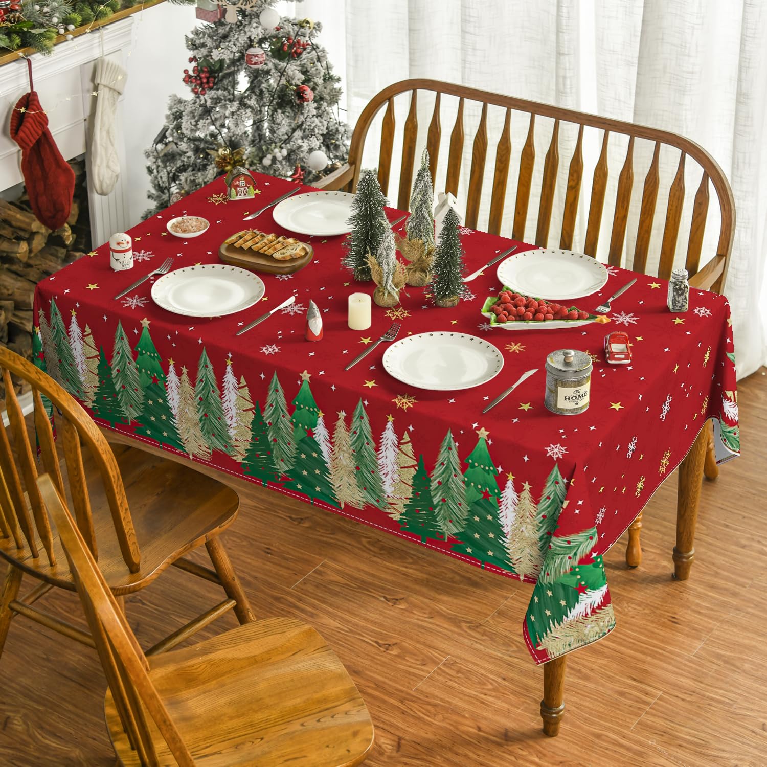 Horaldaily mantel Navidad con patrón rojo y blanco para cenas