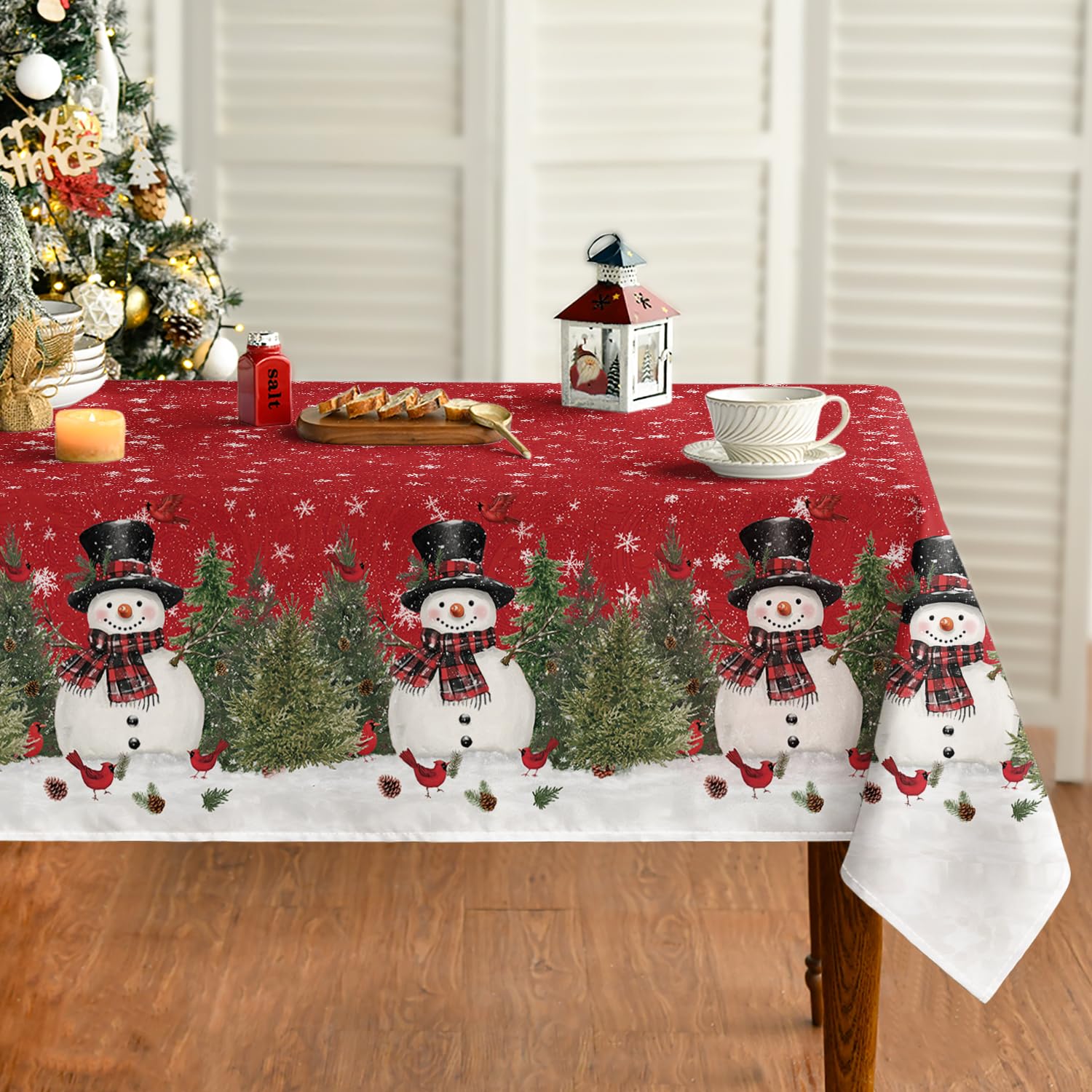 Horaldaily mantel-navidad-rectangular-arboles-nevados: ideal para cenas festivas con temática invernal.