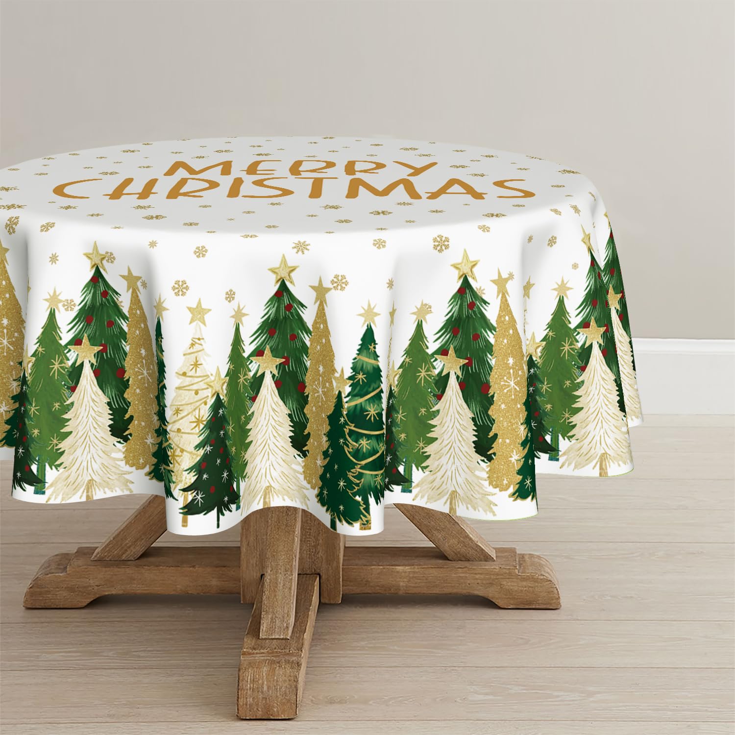 Mantel Horaldaily redondo con estrellas invernales iluminando la mesa