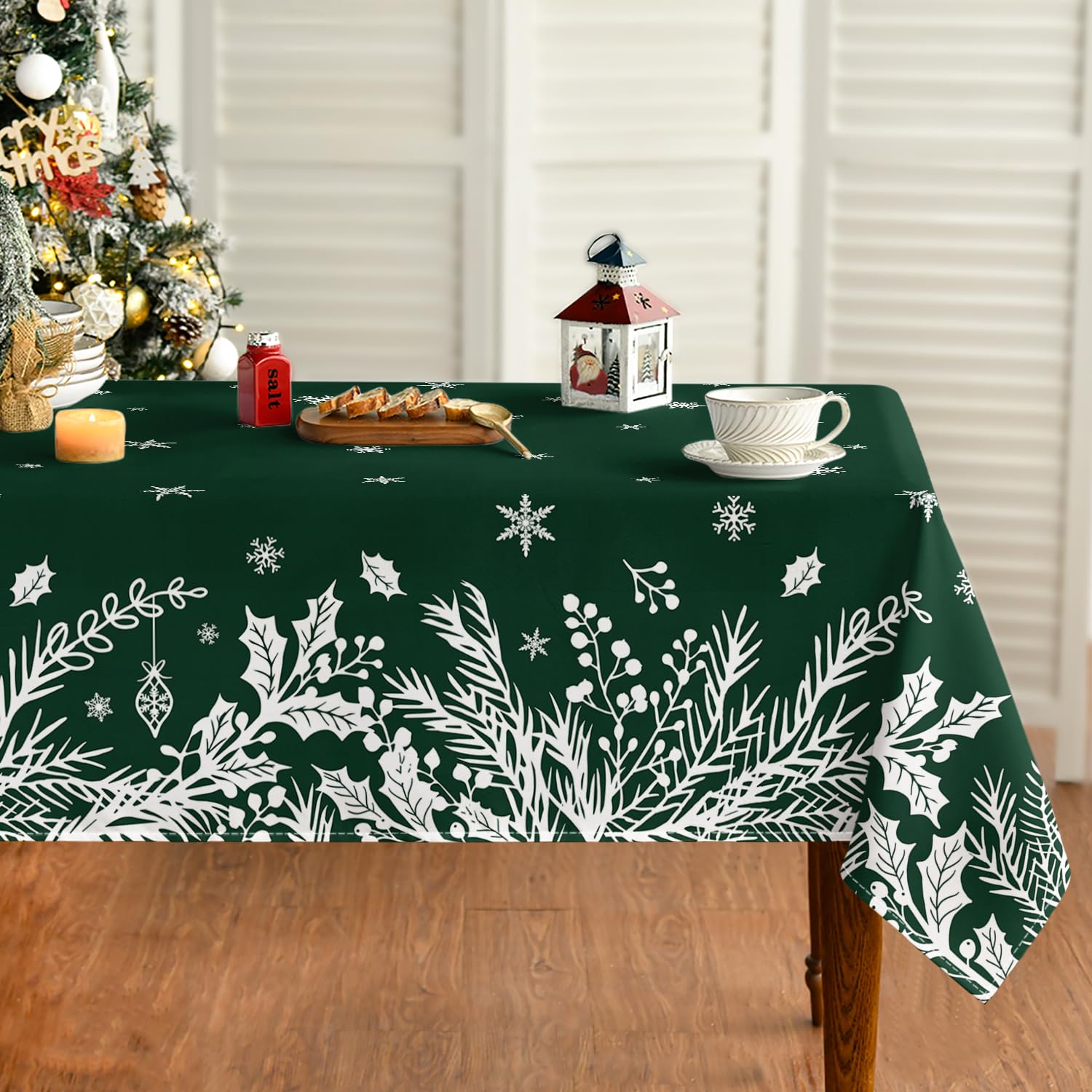 Mantel Horaldaily 60x84, estilo floral verde para mesa, protege superficies y decora.