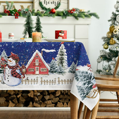 Horaldaily mantel navideño azul con escena invernal, perfecto para reuniones de invierno.