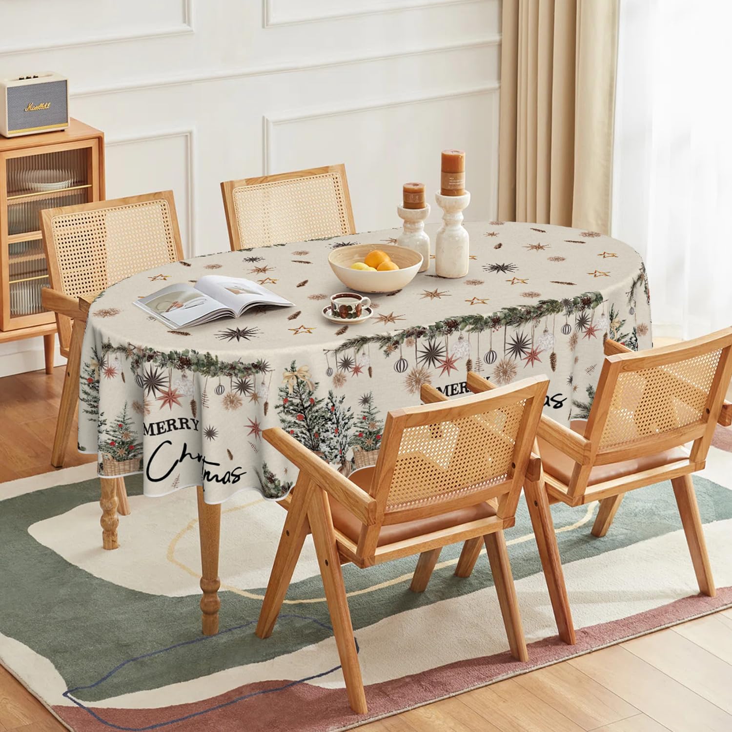 Horaldaily mantel navideño ovalado con estampado vibrante para cenas