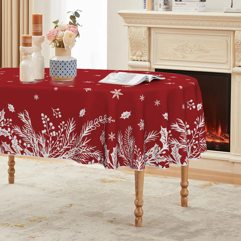 Mantel Horaldaily navideño con hojas florales, protege la mesa de manchas.