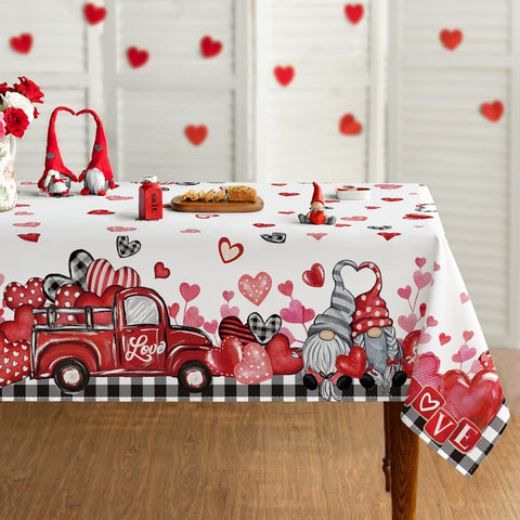 Mantel Horaldaily Valentín con gnomos y camión, ideal para cenas festivas