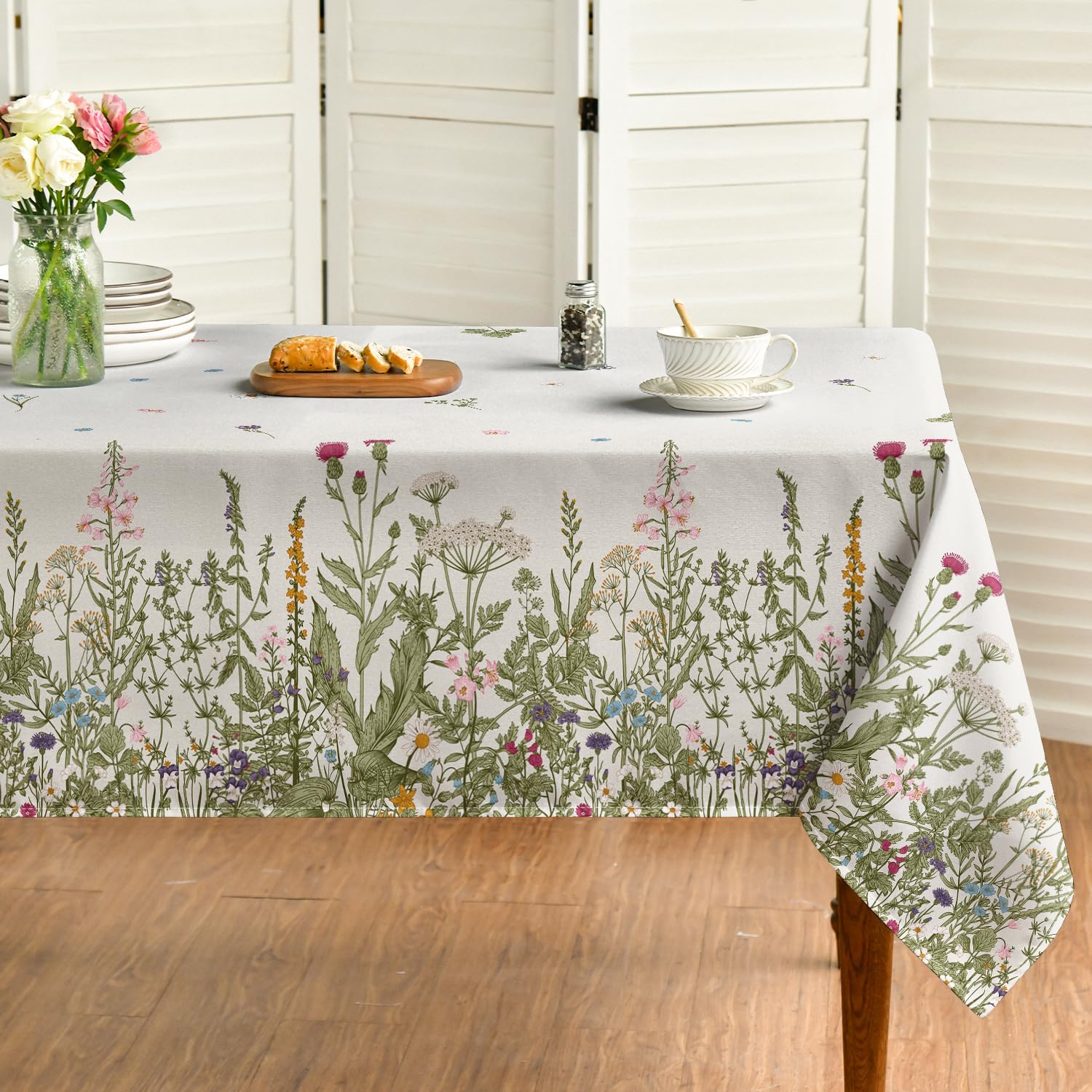Mantel Horaldaily con patrón de flores silvestres, ideal para reuniones y cenas al aire libre