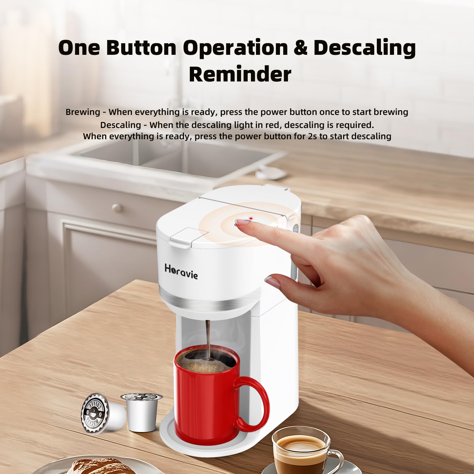 Horavie mini cafetera aviso rojo descalcificacion para mantenimiento