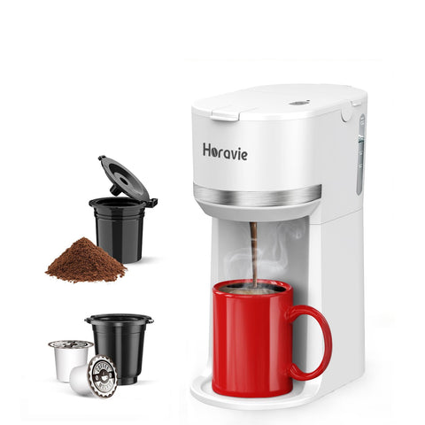 Horavie mini cafetera una porción compatible K-Pod y cafe molido para rapido