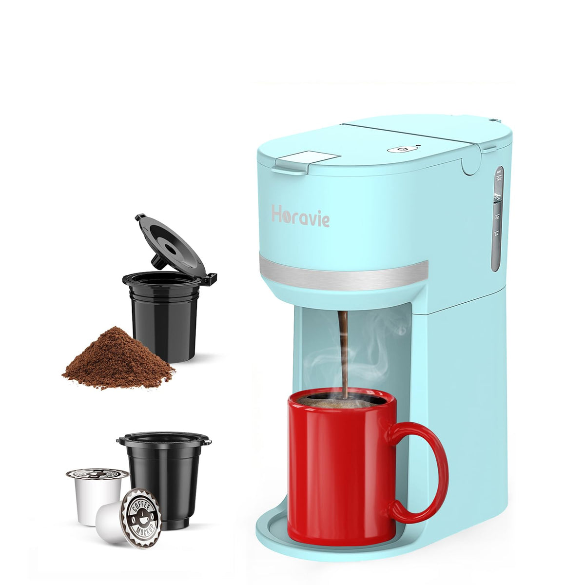 Horavie Minicafetera cápsula y taza, despertar rápido con café.