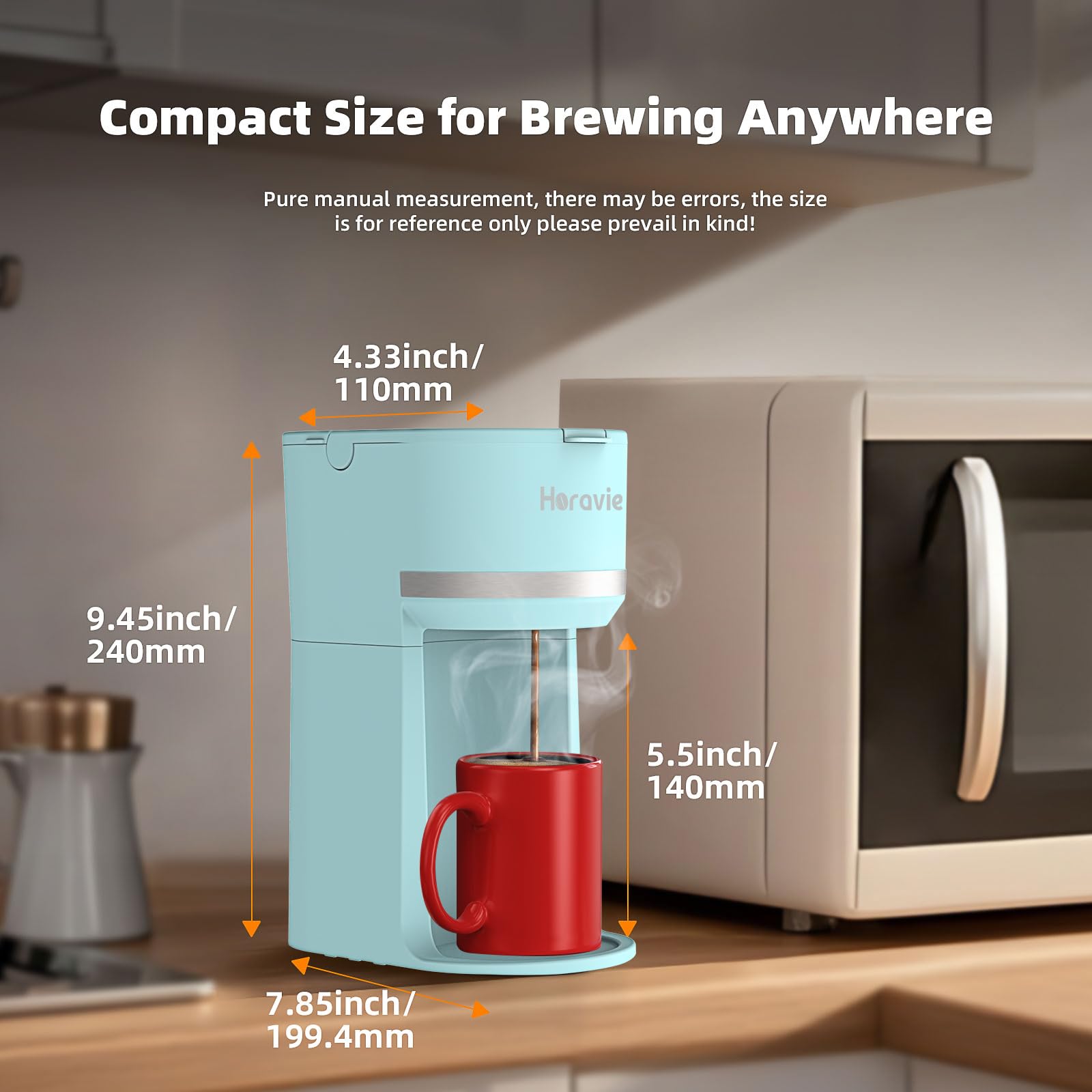 Horavie Minicafetera dimension-compacta, encaja en cocinas pequeñas y oficinas.