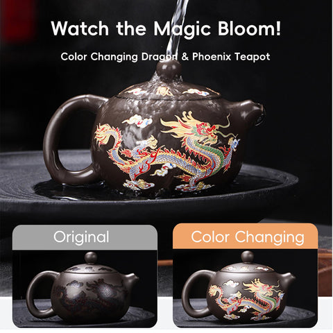 Set Hormsdar Zisha con dragon-fenix y dos tazas, ideal para compartir té.