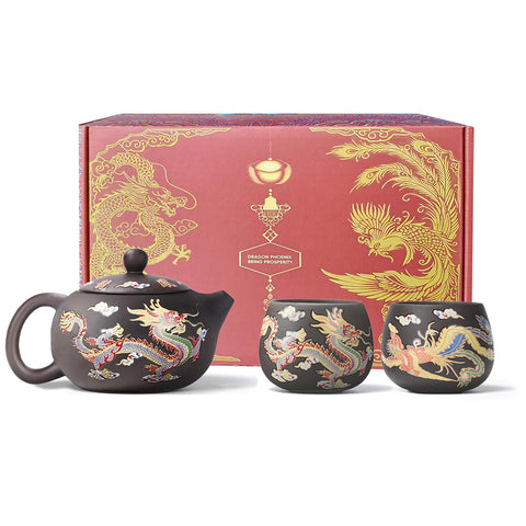 Tetera Hormsdar Zisha dragon-fenix cambia de color al calor para una experiencia sensorial.