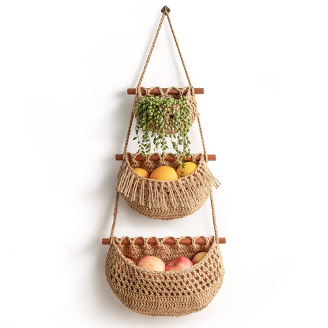 Canasta de fruta colgante Horpait, tres niveles para ahorrar espacio y decoración.