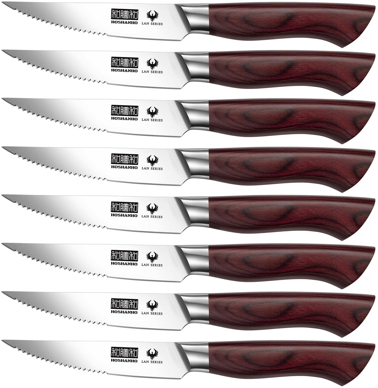 Cuchillos HOSHANHO para bistec en juego de 8 piezas en mesa
