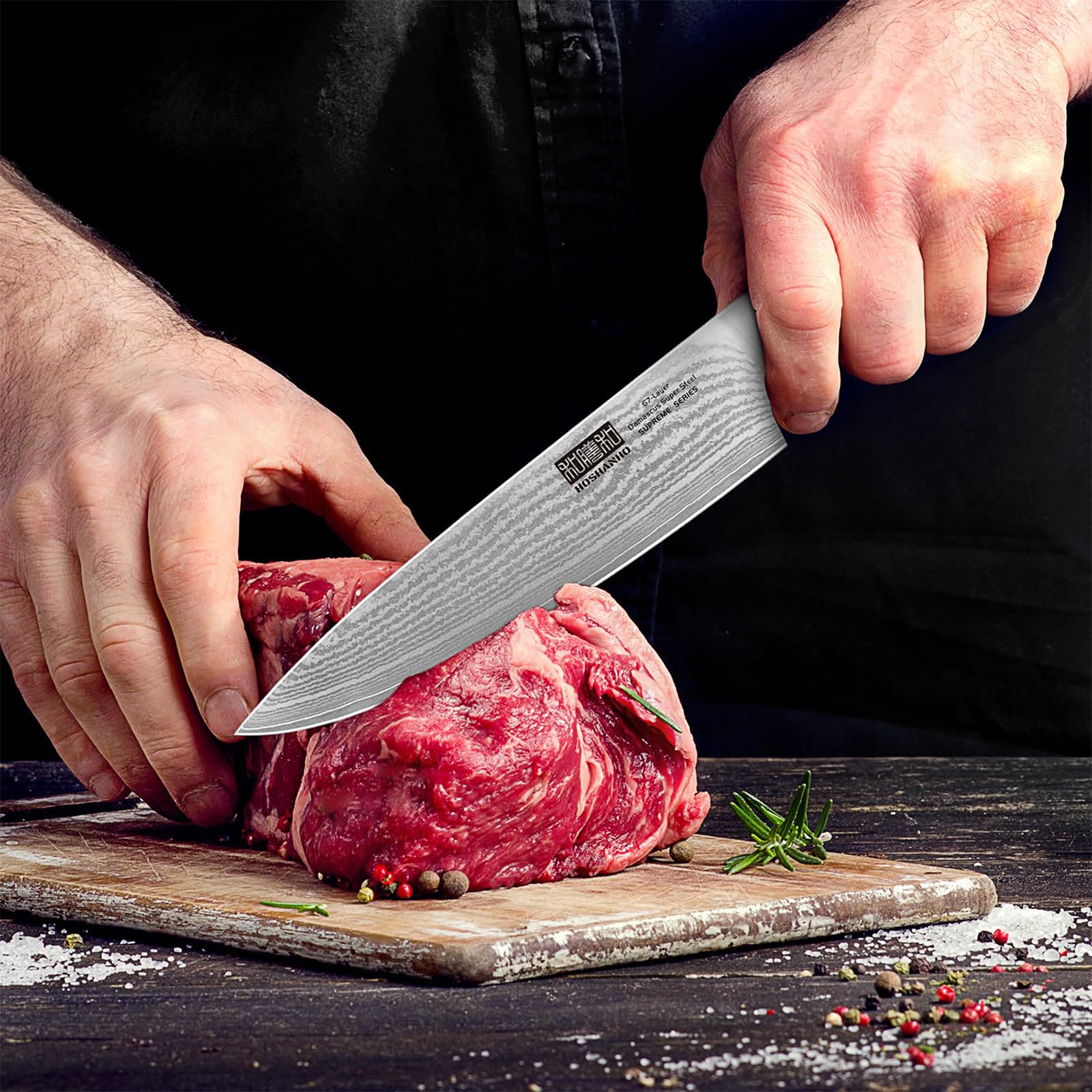 Caja regalo elegante con cuchillo HOSHANHO de damasco.