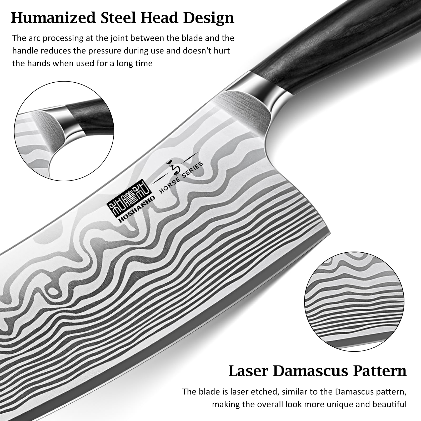 Cuchillo HOSHANHO con patrón láser damasco para estilo elegante y limpieza.