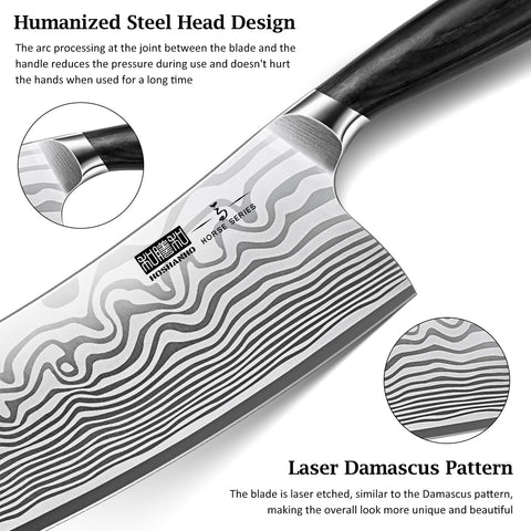 Cuchillo HOSHANHO con patrón láser damasco para estilo elegante y limpieza.