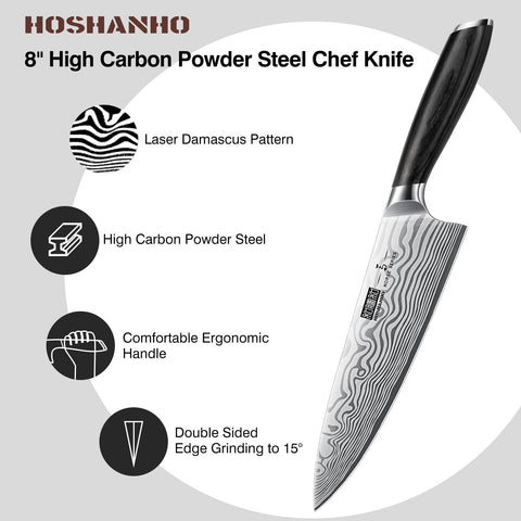 Cuchillo chef 8 pulgadas HOSHANHO con filo duradero y control cómodo