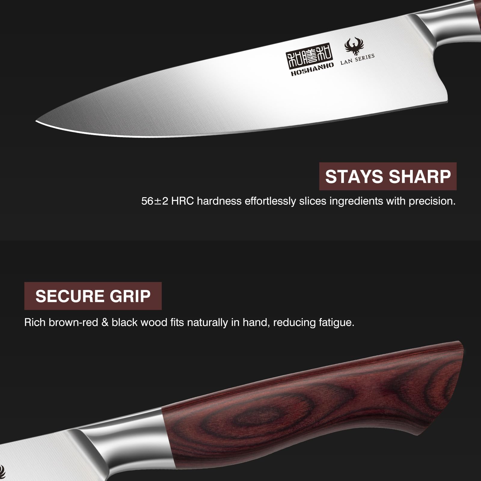Cuchillo chef HOSHANHO con mango ergonómico facilita agarre seguro y control