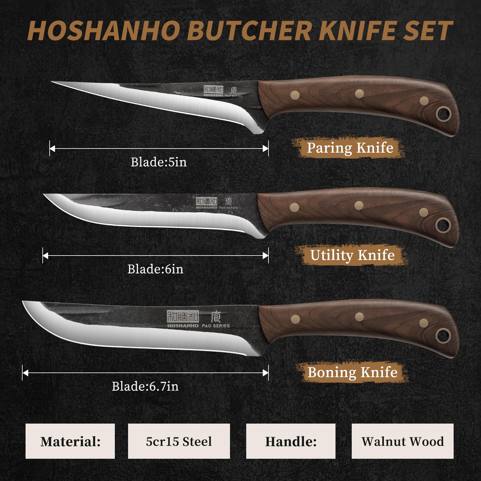 HOSHANHO cuchillo deshuesar 6-7 pulgadas, filo preciso para despiece.