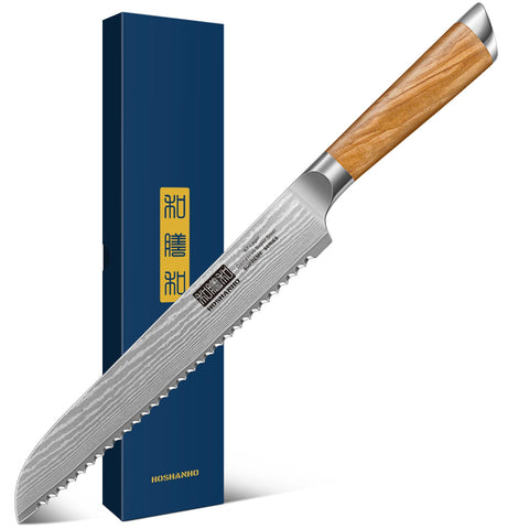 Cuchillo HOSHANHO de damasco, hoja de 8 pulgadas, cortes precisos en pan crujiente