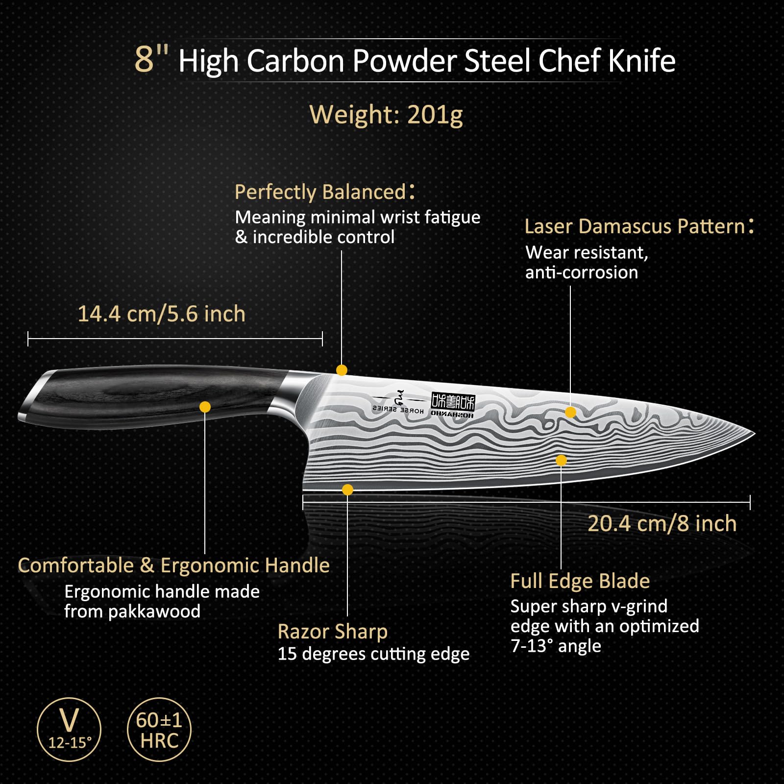 HOSHANHO cuchillo pan de 8 pulgadas ideal para rebanar pan crujiente.