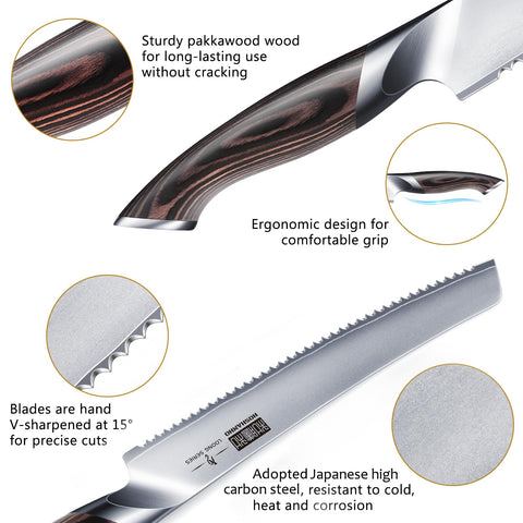 Cuchillo japonés HOSHANHO, acero alto carbono, hoja dentada para cortes precisos sin aplastar