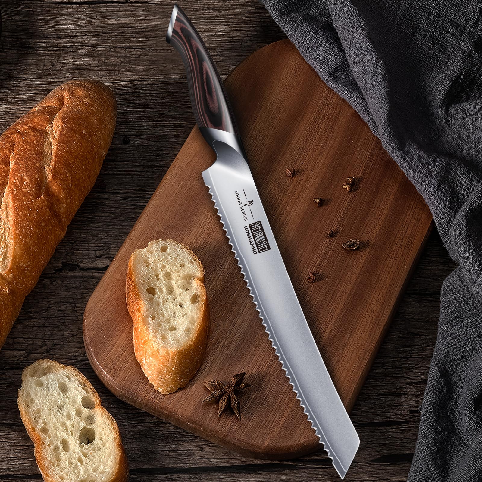 Corte uniforme de baguette con hoja dentada, pan crujiente con cuchillo HOSHANHO