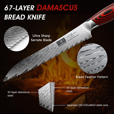 Cuchillo de pan HOSHANHO dentado y afilado para rebanar pan suave.