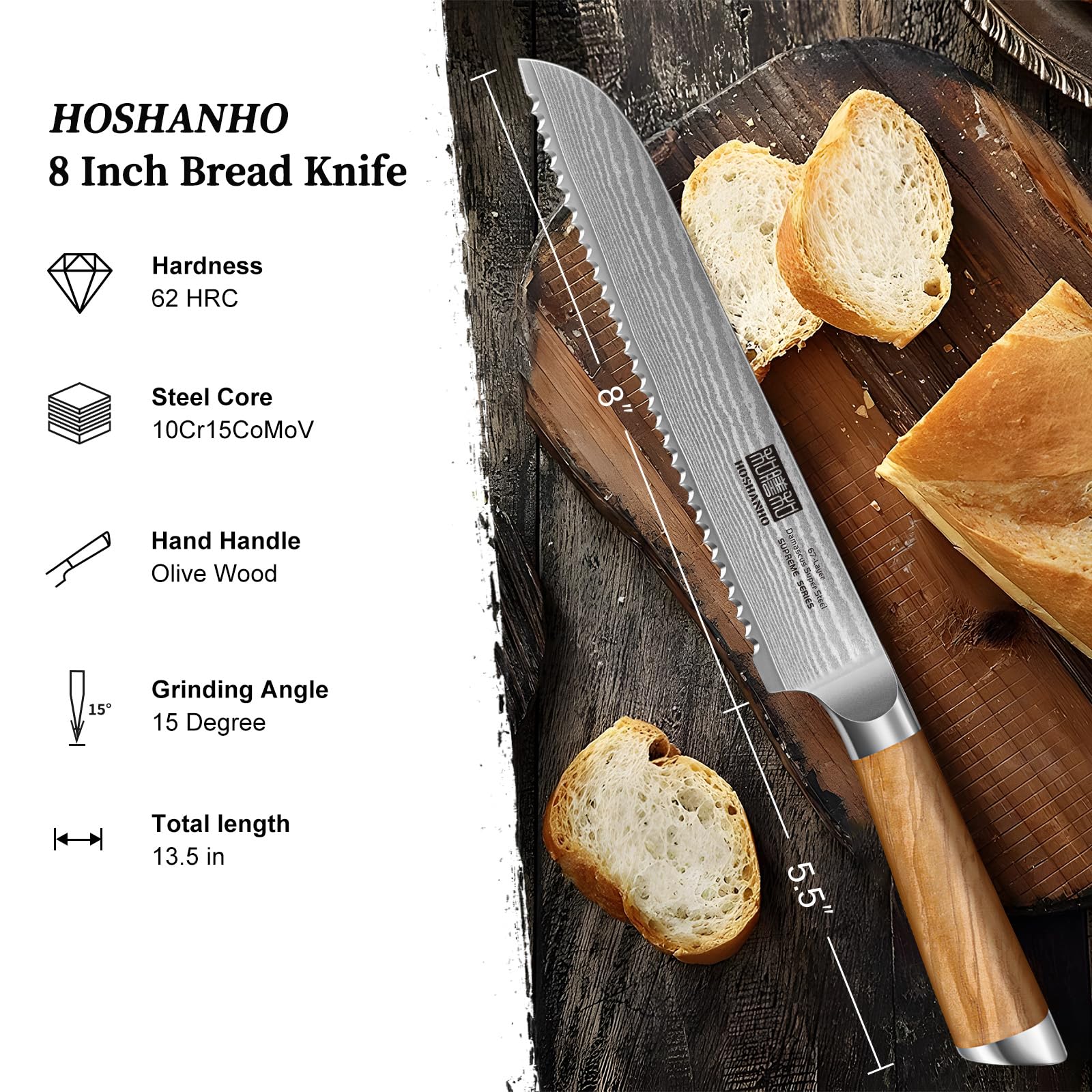 Mango de olivo ergonómico HOSHANHO para un agarre cómodo y seguro