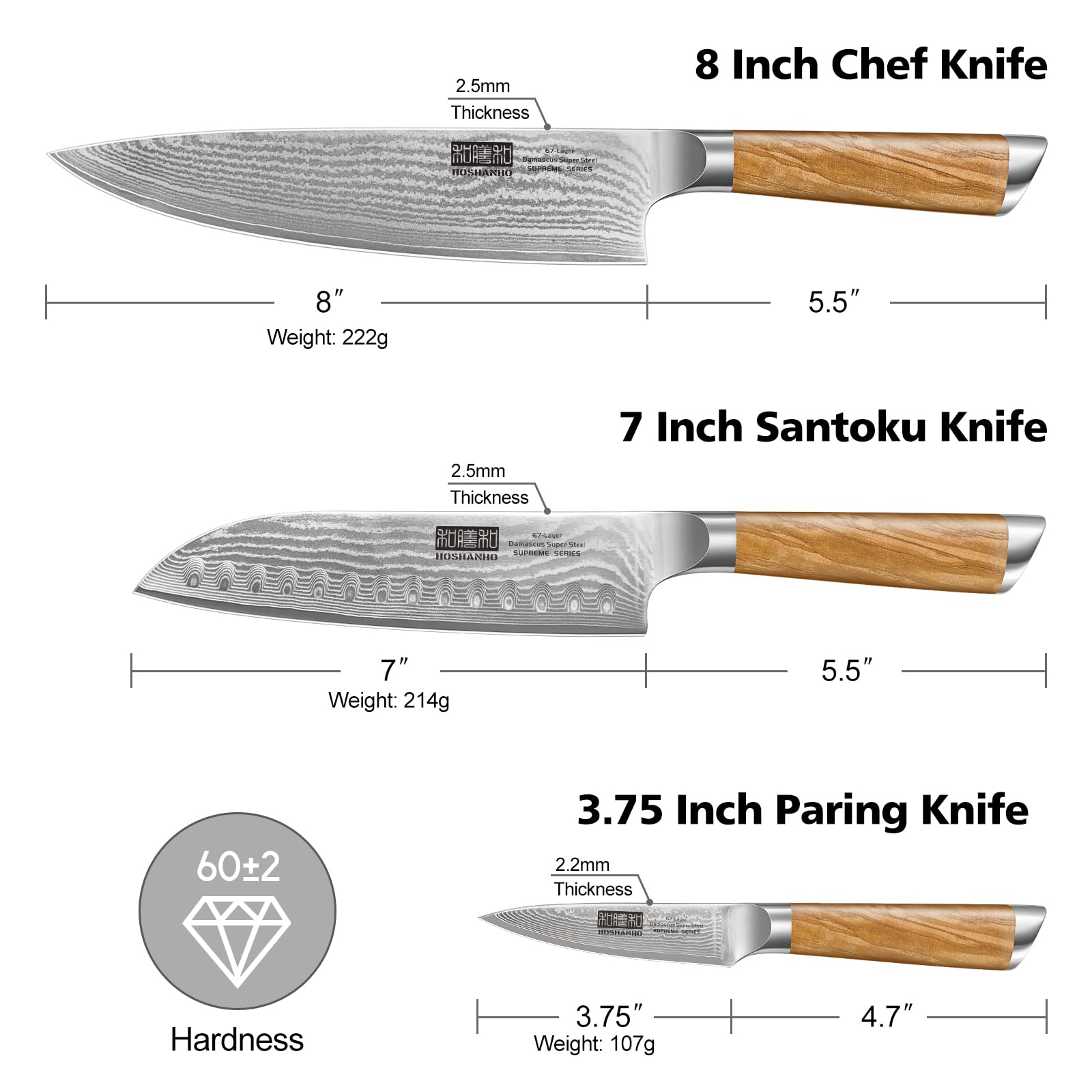 Cuchillo santoku HOSHANHO de 7 pulgadas en damasco, equilibrio para rebanar y trocear