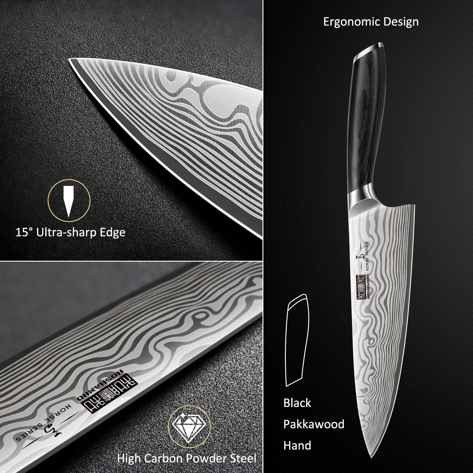 HOSHANHO cuchillo santoku de 7 pulgadas versátil para verduras y carnes.