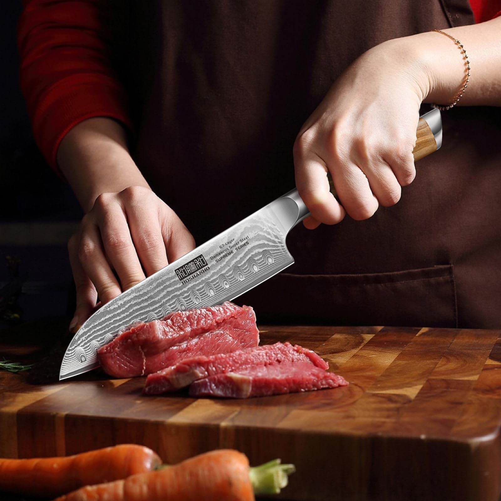 Cuchillo HOSHANHO Santoku Damascus en caja regalo para regalo especial.