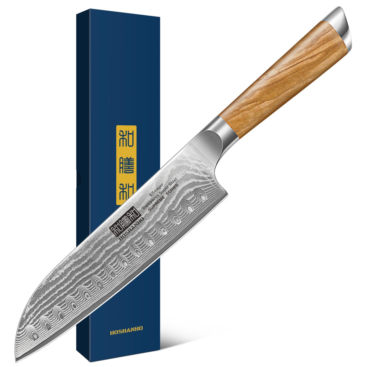 Cuchillo HOSHANHO Santoku Damascus 7 pulgadas hoja afilada para cortes precisos.