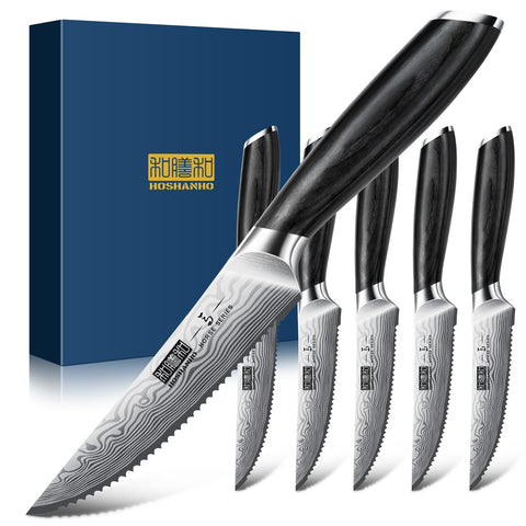 Cuchillos HOSHANHO para bistec con filo afilado en primer plano para cortes precisos.