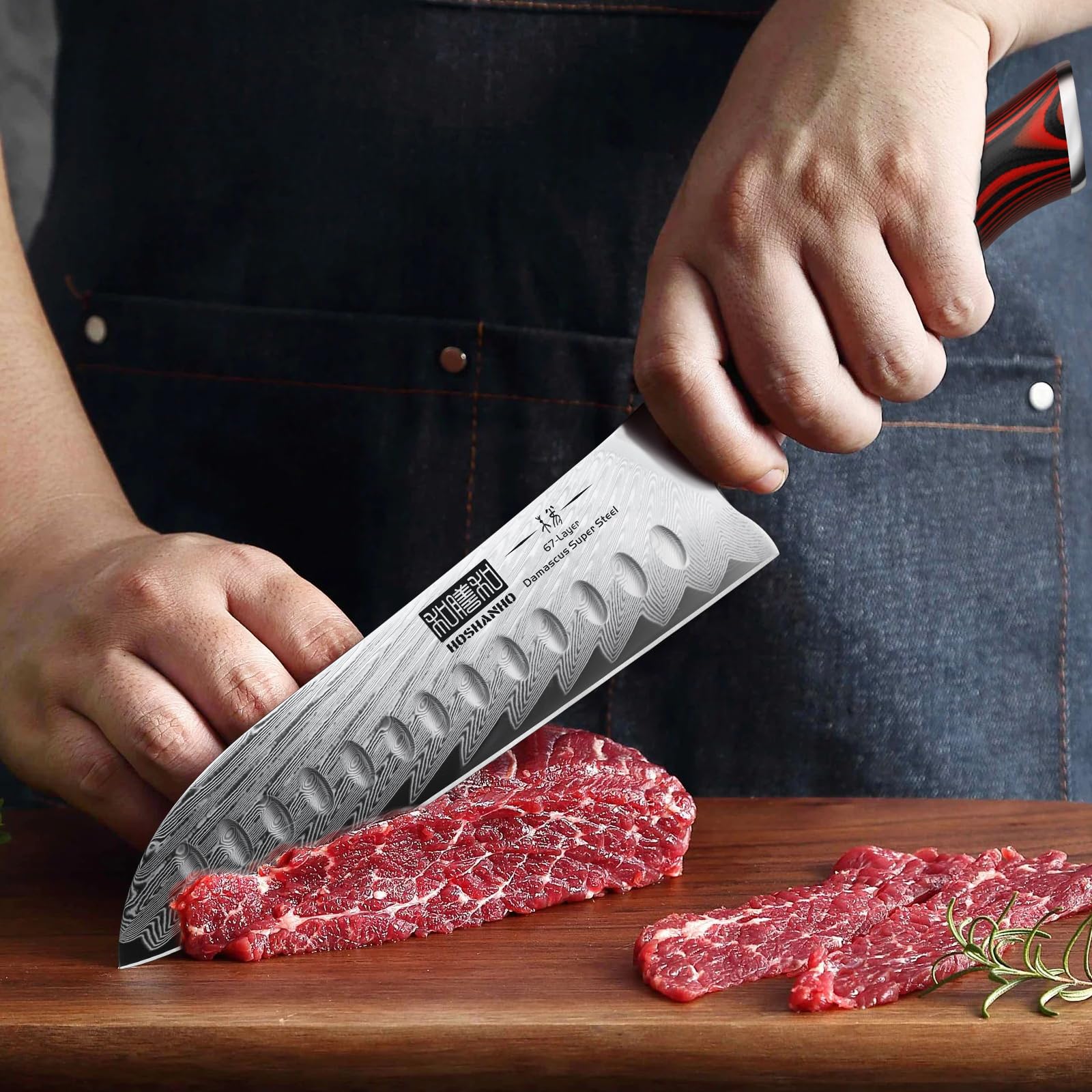 HOSHANHO Santoku damasco, 67 capas visibles para mayor durabilidad y control