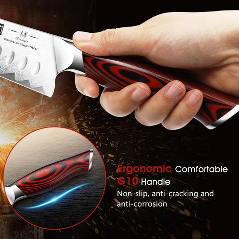 HOSHANHO Santoku damasco, borde hueco que reduce residuos y fricción