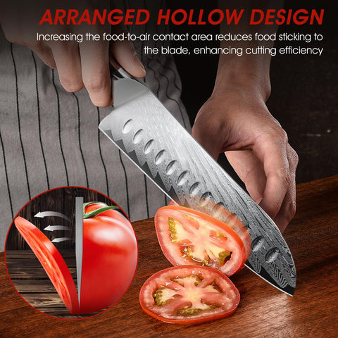HOSHANHO Santoku damasco, mango G10 ergonómico para agarre cómodo