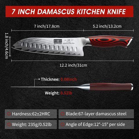 HOSHANHO Santoku damasco, diseño ligero para uso prolongado en cocina