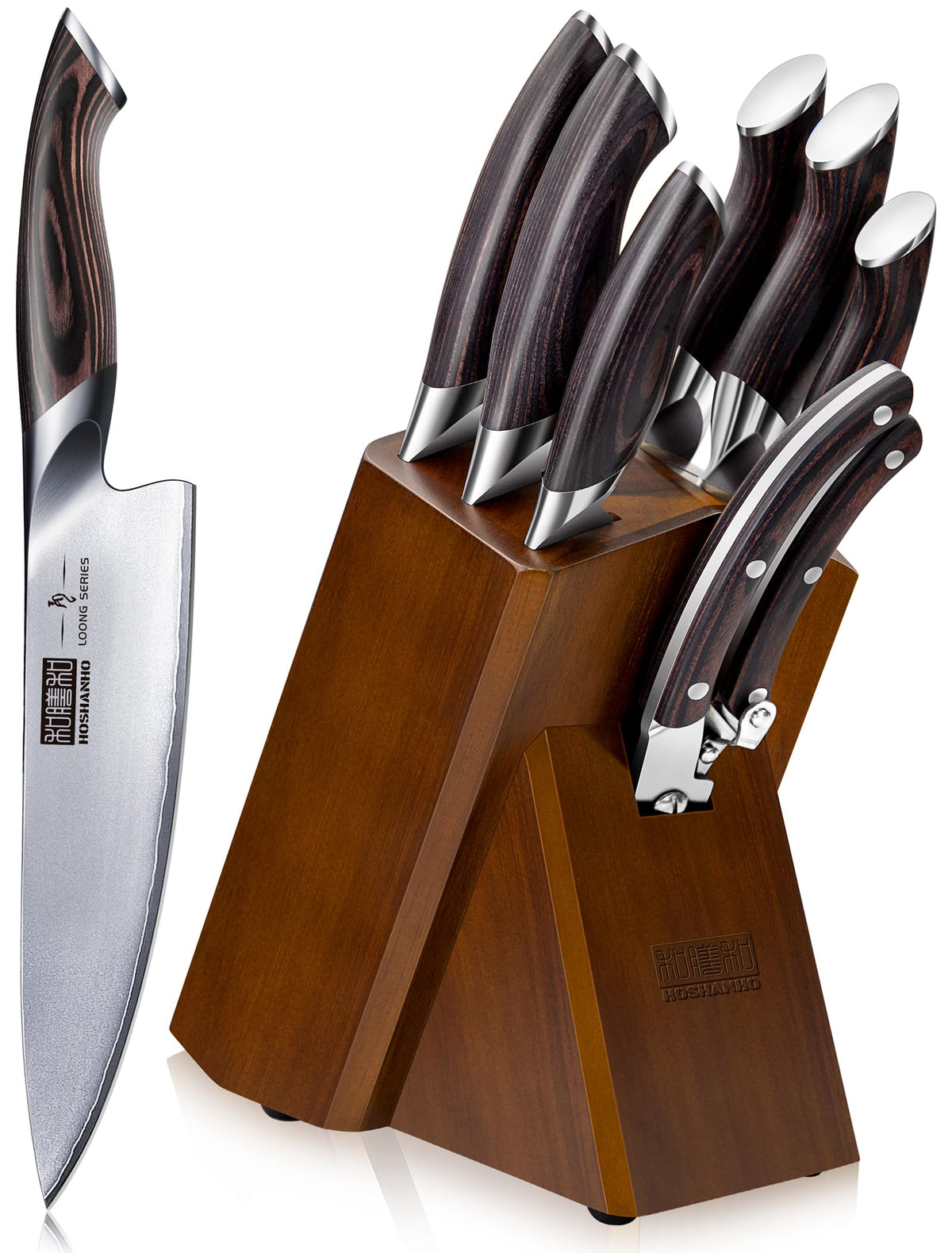 Conjunto de cuchillos HOSHANHO 8 piezas con bloque de madera para la cocina